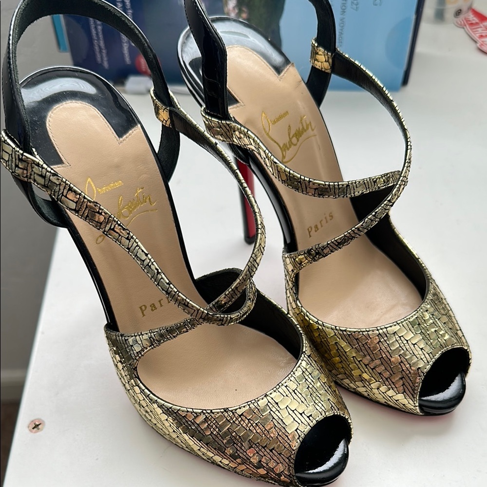 Christian Louboutin Gold and Black Stiletto Heels